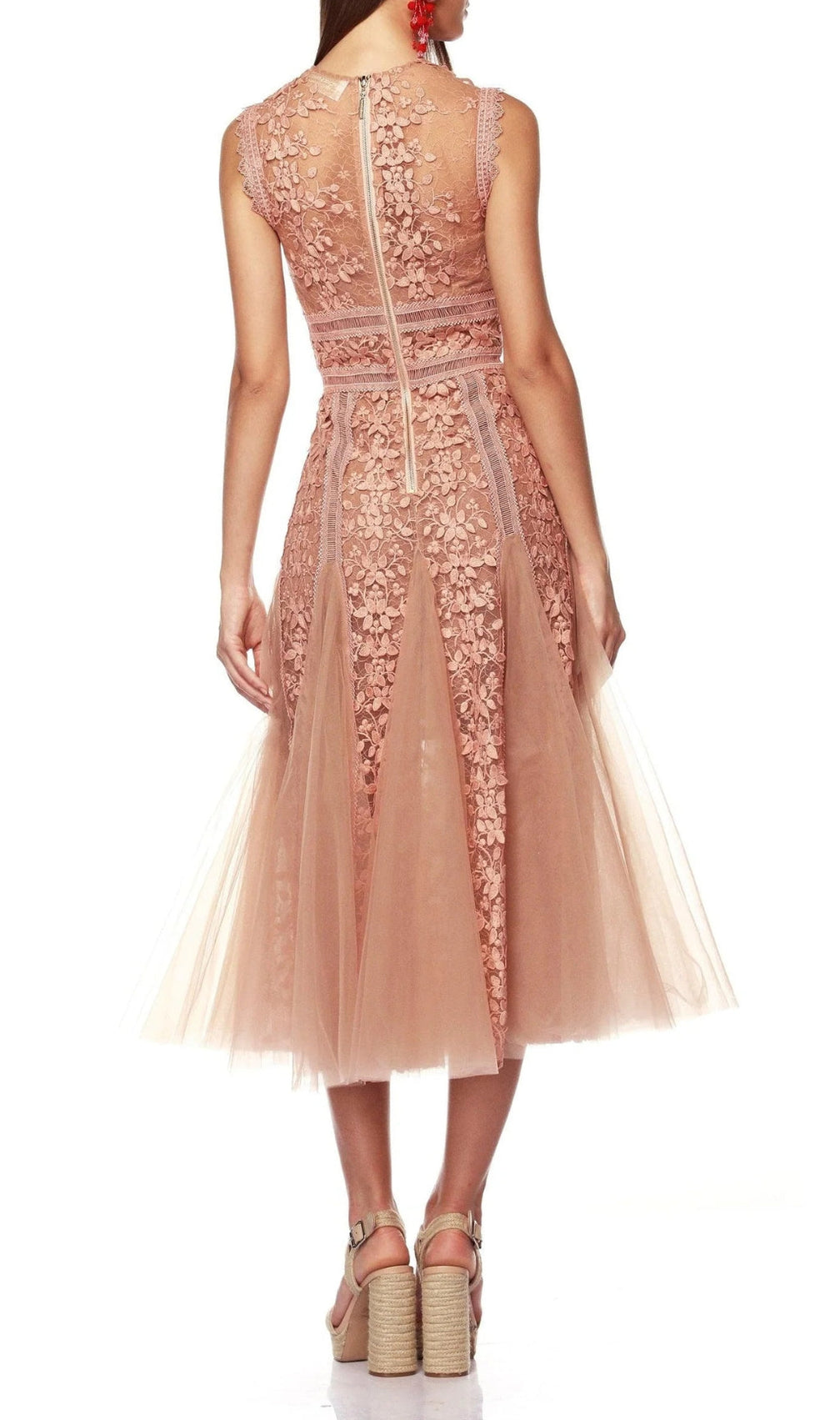 Audrianna Light Peach Embroidery Mesh Midi Dress