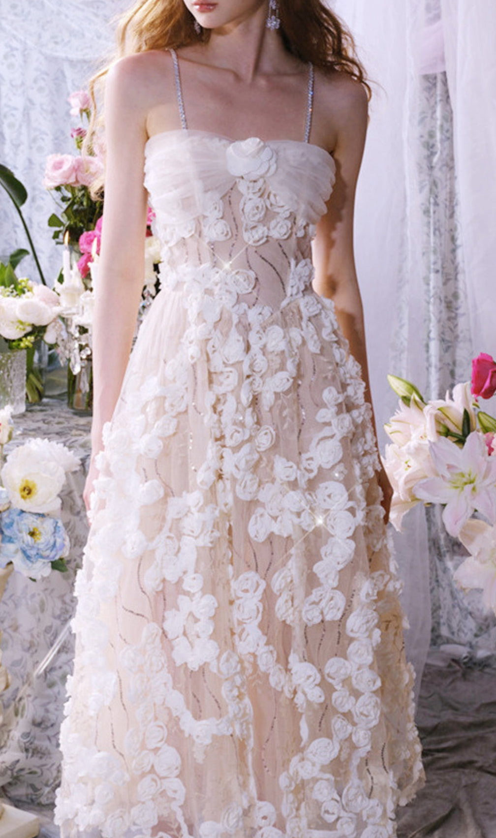 Aphra Floral Rhinestone Midi Dress