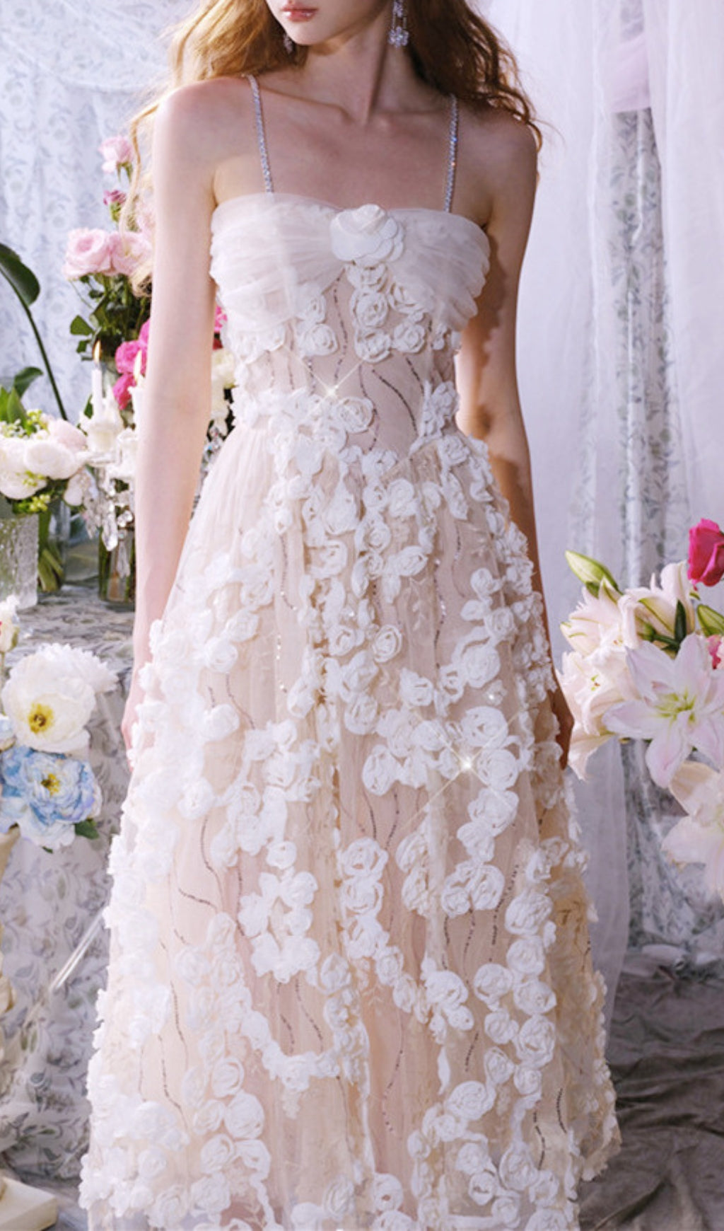 Aphra Floral Rhinestone Midi Dress