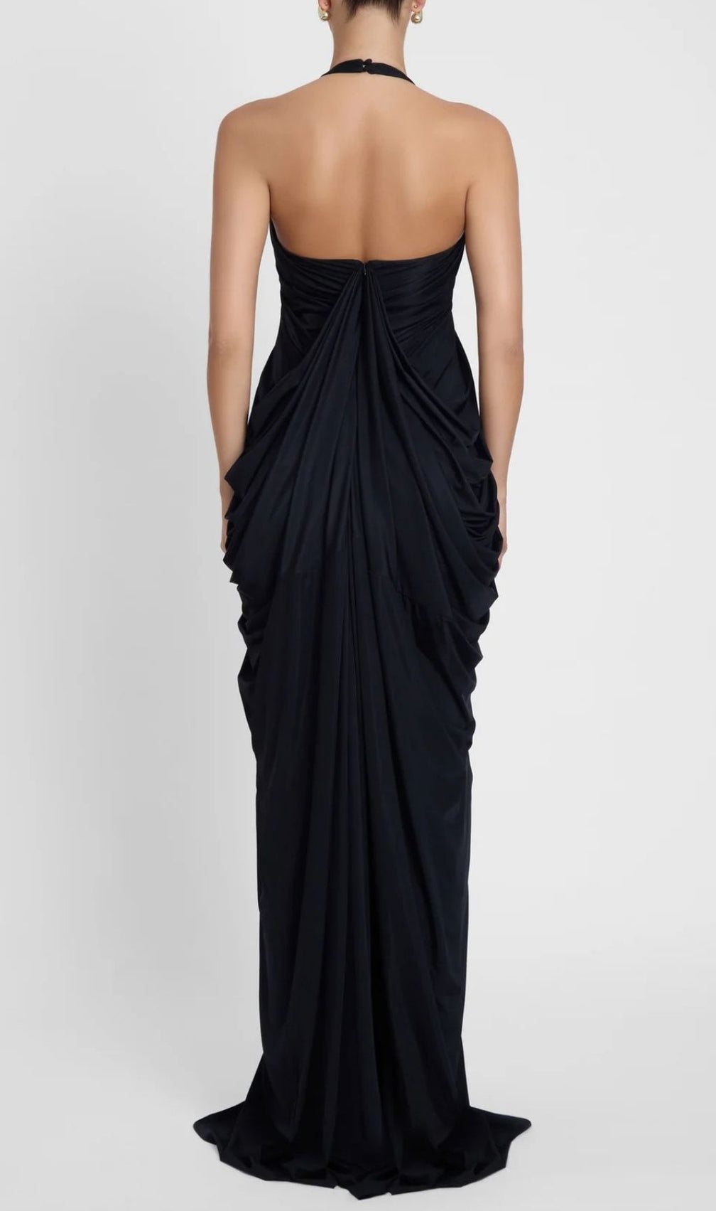Kenza Black Halter Pleated Maxi Dress | Elegant Evening Gown