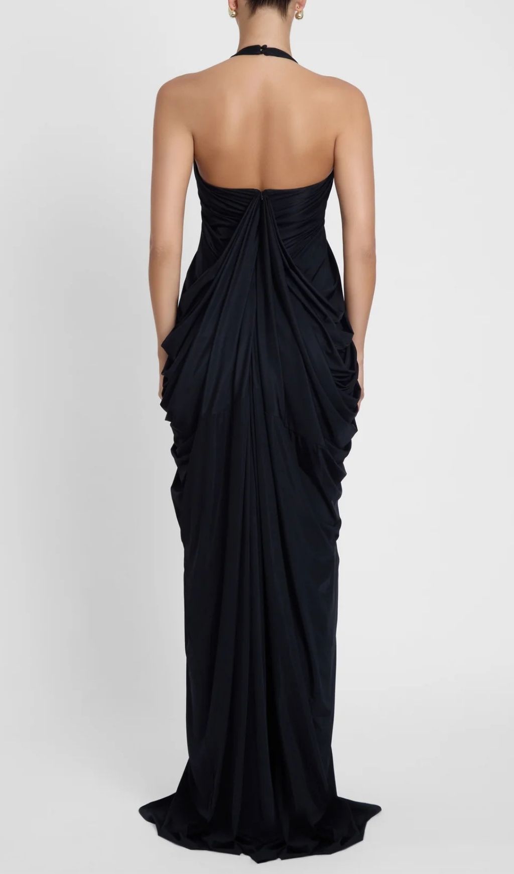 Kenza Black Halter Pleated Maxi Dress | Elegant Evening Gown