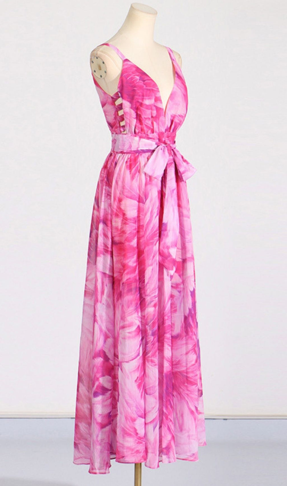 Etana Pink Printed V-Neck Maxi Dress