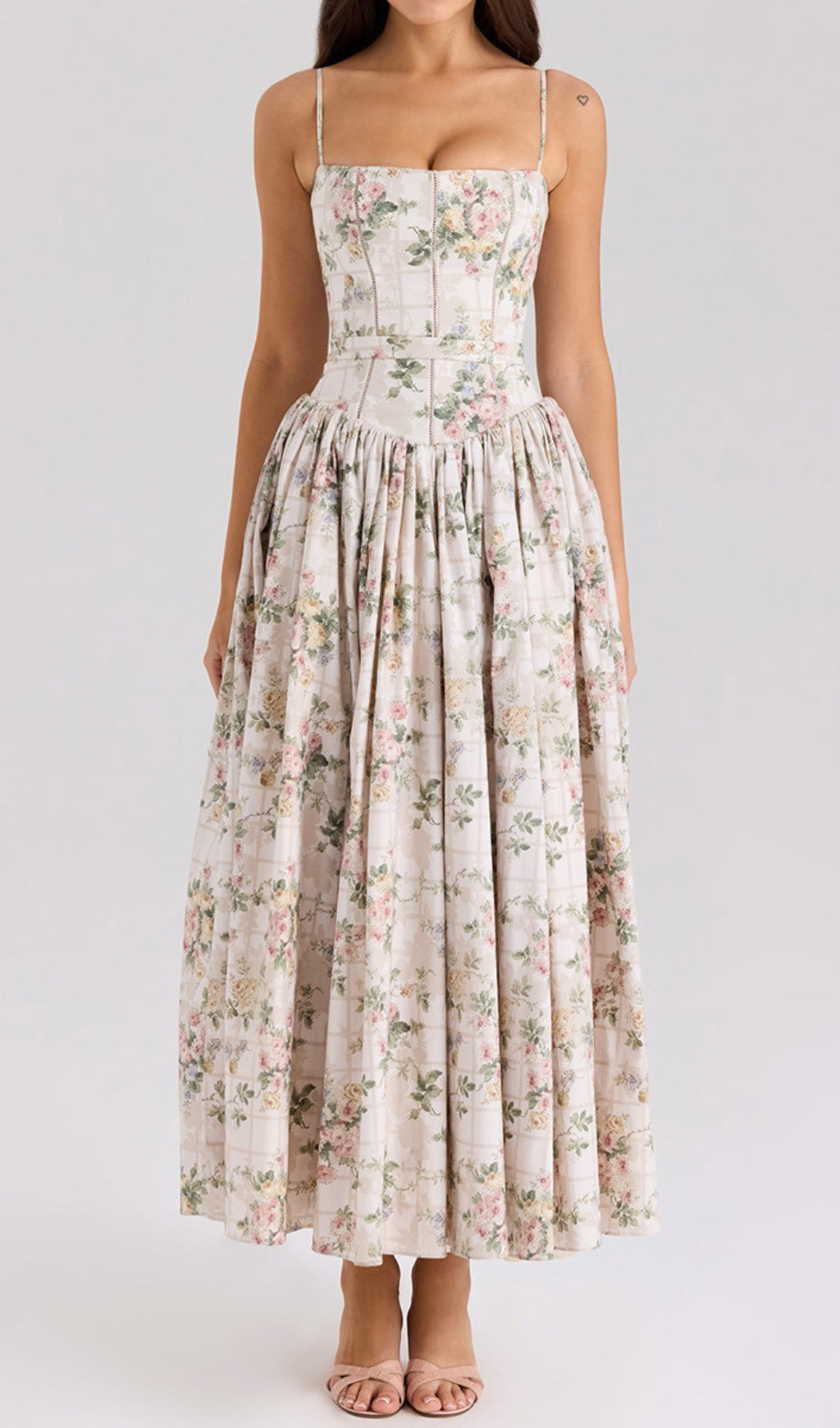 Ashira Beige Floral Maxi Dress