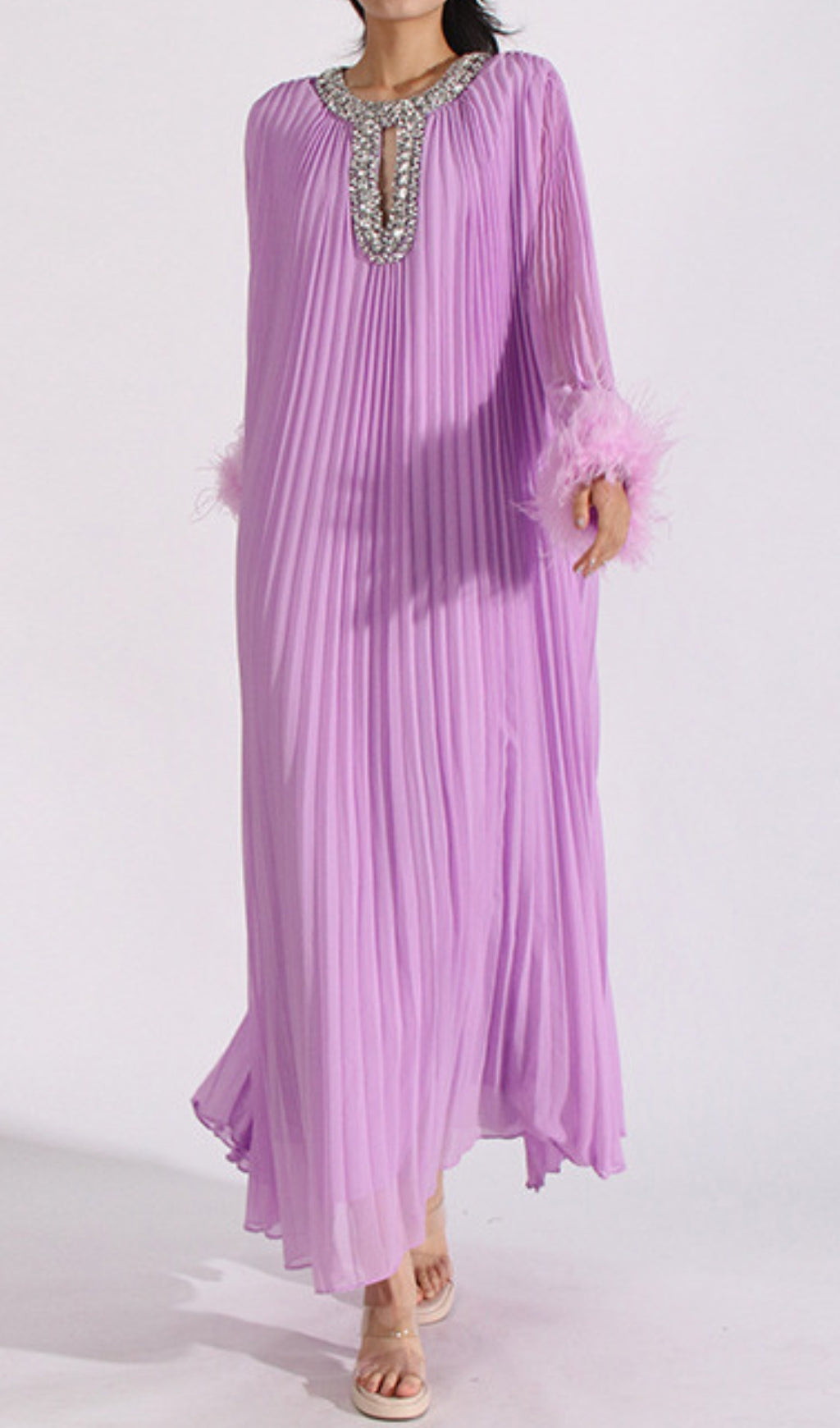 Cierra Diamond Feather Long Sleeve Maxi Dress