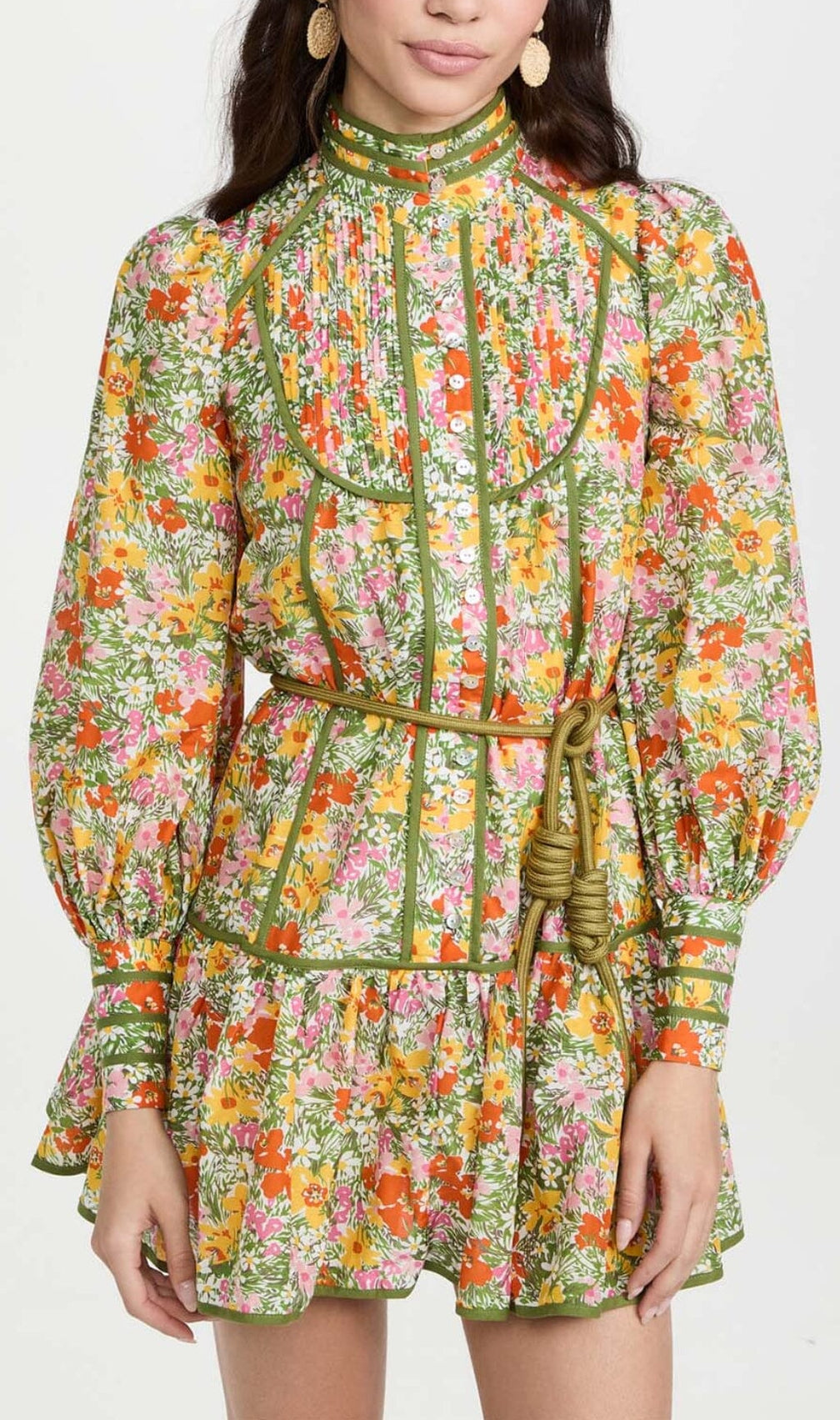 Floral Print Lace-Up Midi Dress In Autumn Leaves