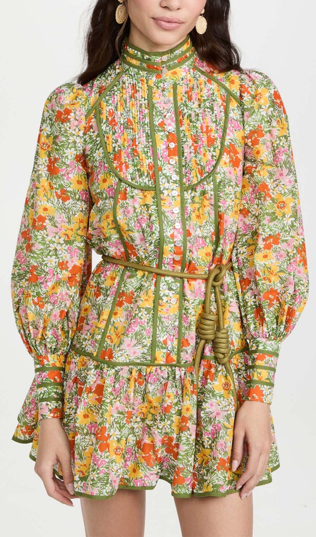 Floral Print Lace-Up Midi Dress In Autumn Leaves