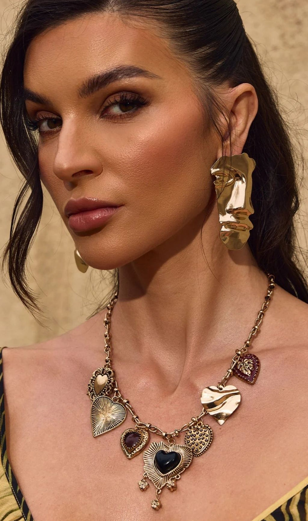 Chevonne Gold Abstract Face Statement Earrings | Unique Artistic Jewelry