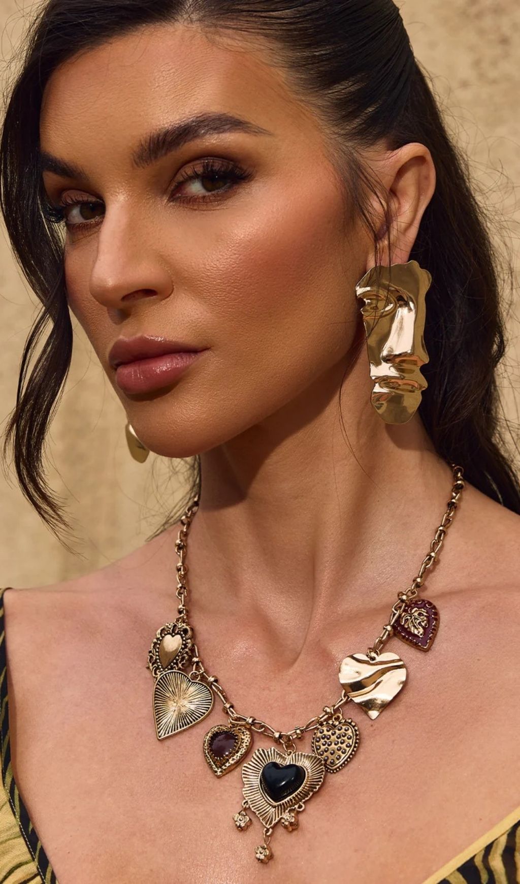 Chevonne Gold Abstract Face Statement Earrings | Unique Artistic Jewelry