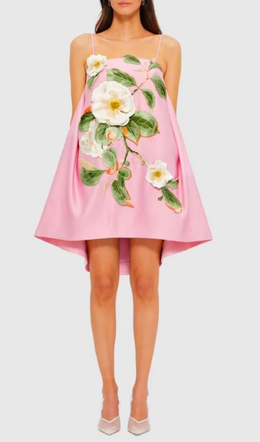 Fina Pink Flower Embroidery Mini Dress