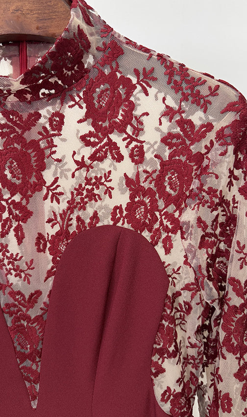 Kyler Red Embroidery Long Sleeve Maxi Dress