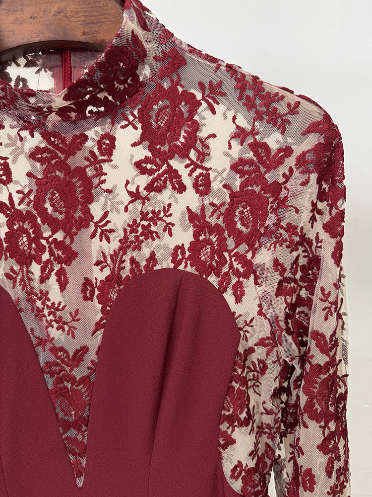 Kyler Red Embroidery Long Sleeve Maxi Dress
