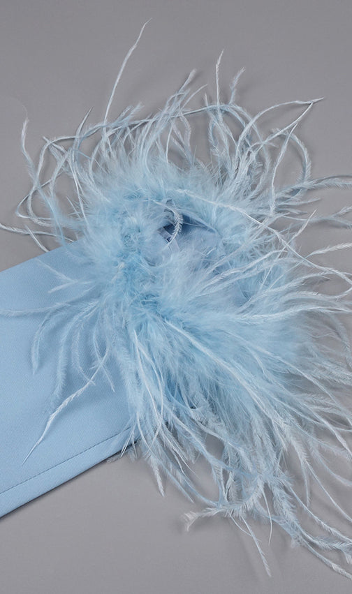 Chic Light Blue Feather Cuff Blazer Mini Dress - Deep V Party Style