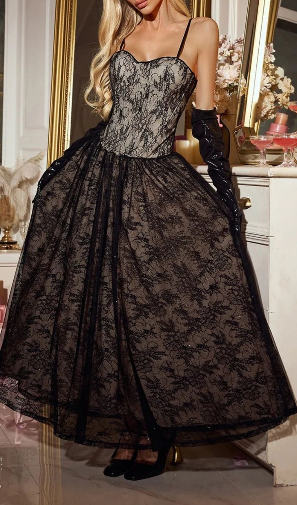 Nexorin Enchanting Black Lace & Sequin Maxi Gown - Elegant Formal Dress