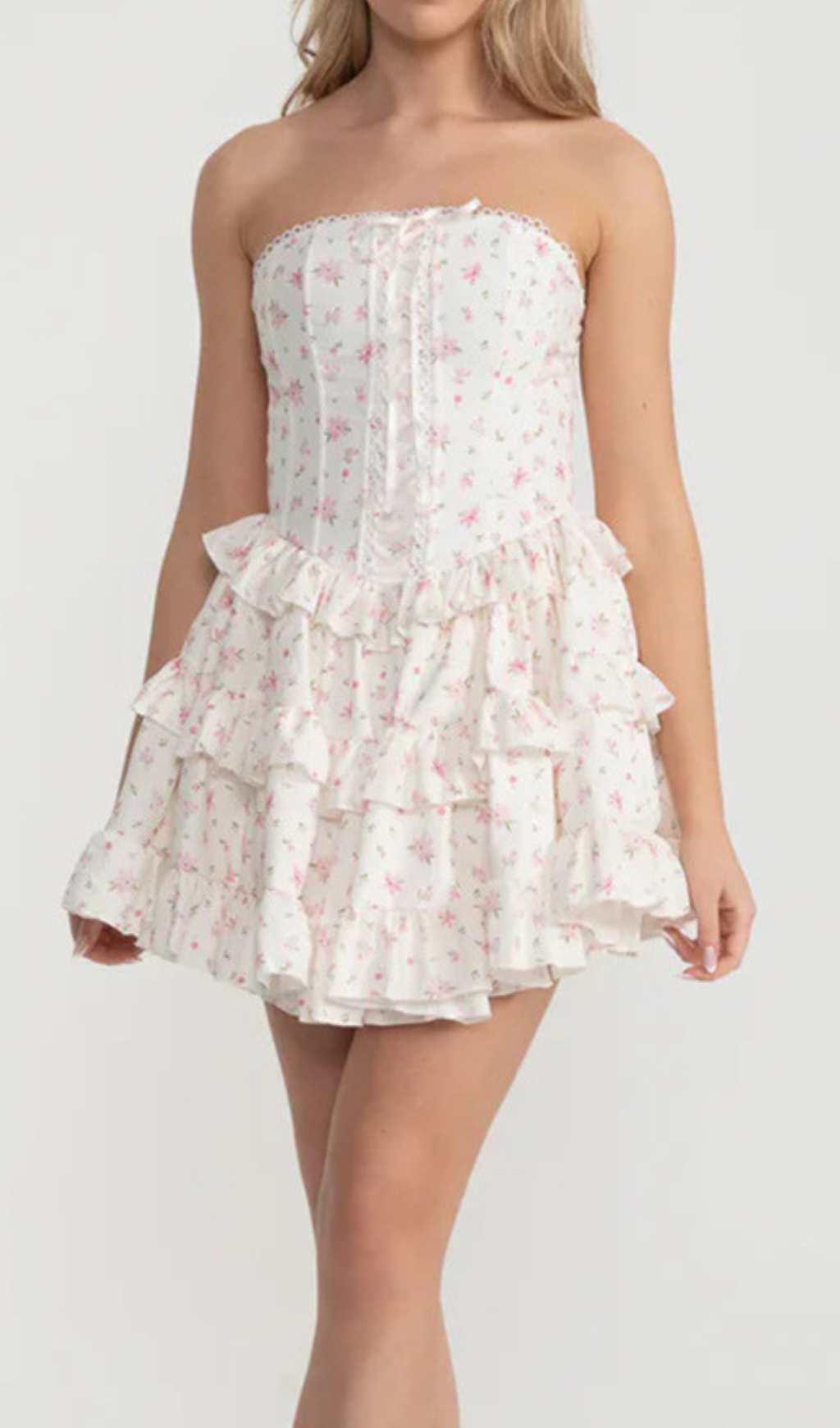 Hammond Pink Strapless Floral Mini Dress