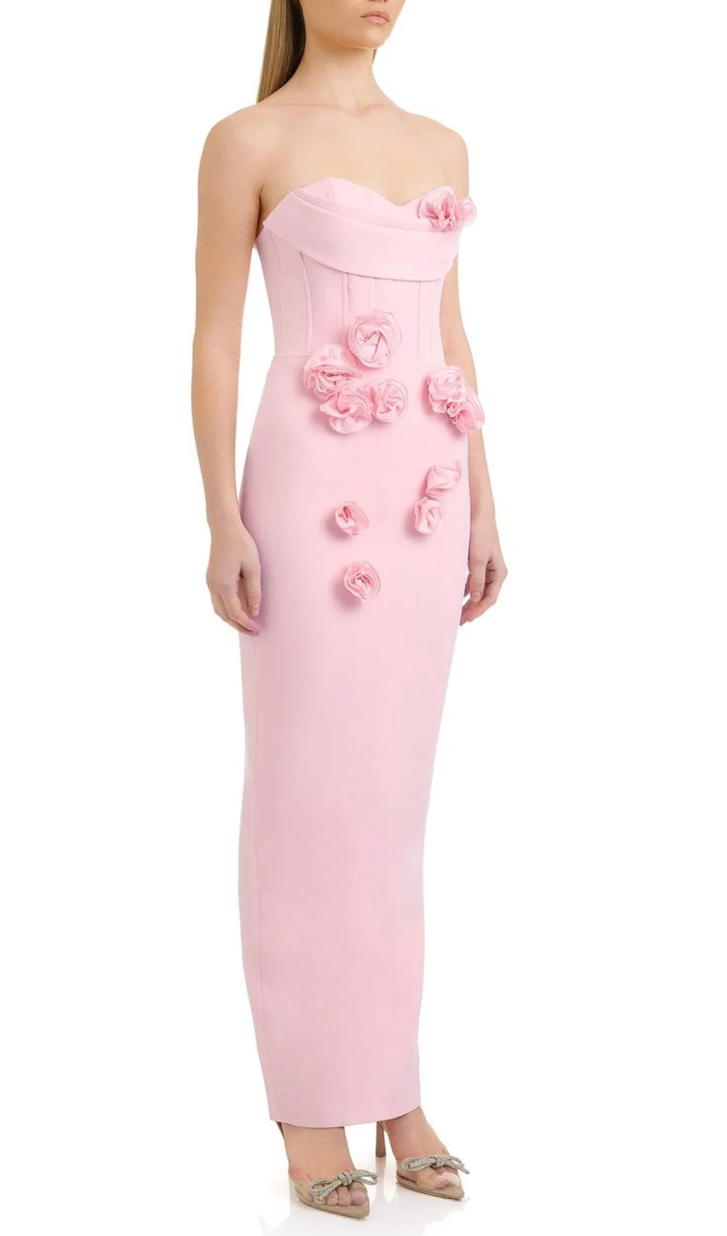 Aihe Pink Strapless Flower Bandage Dress
