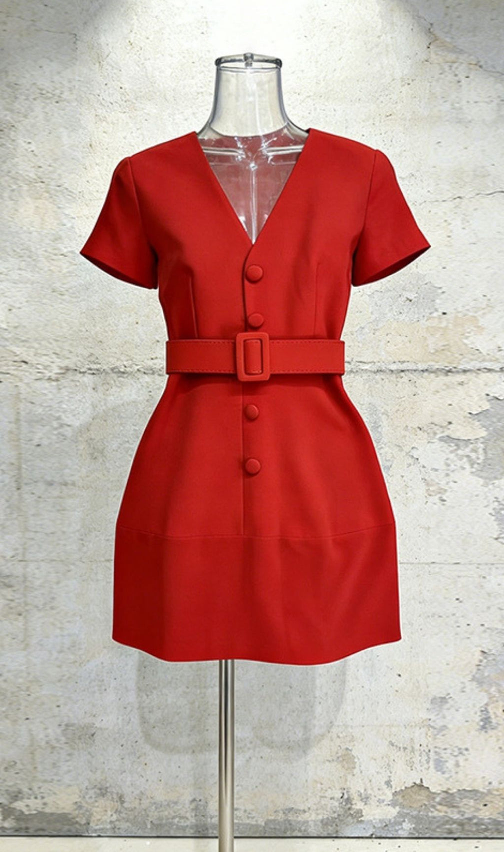 Kazuo Chic Red V-Neck Puff Sleeve Mini Dress | Elegant Style