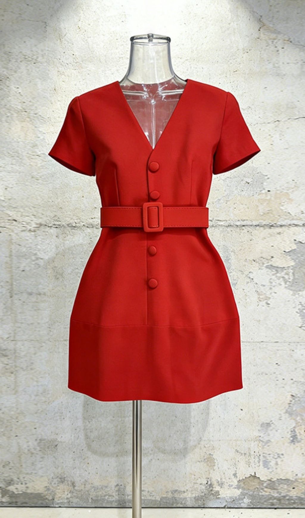 Kazuo Chic Red V-Neck Puff Sleeve Mini Dress | Elegant Style