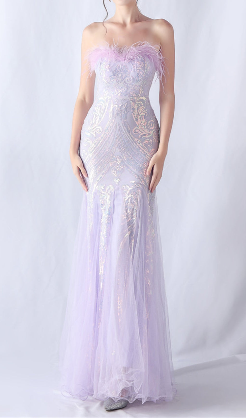 Choire Purple Sequin Feather Maxi Dress