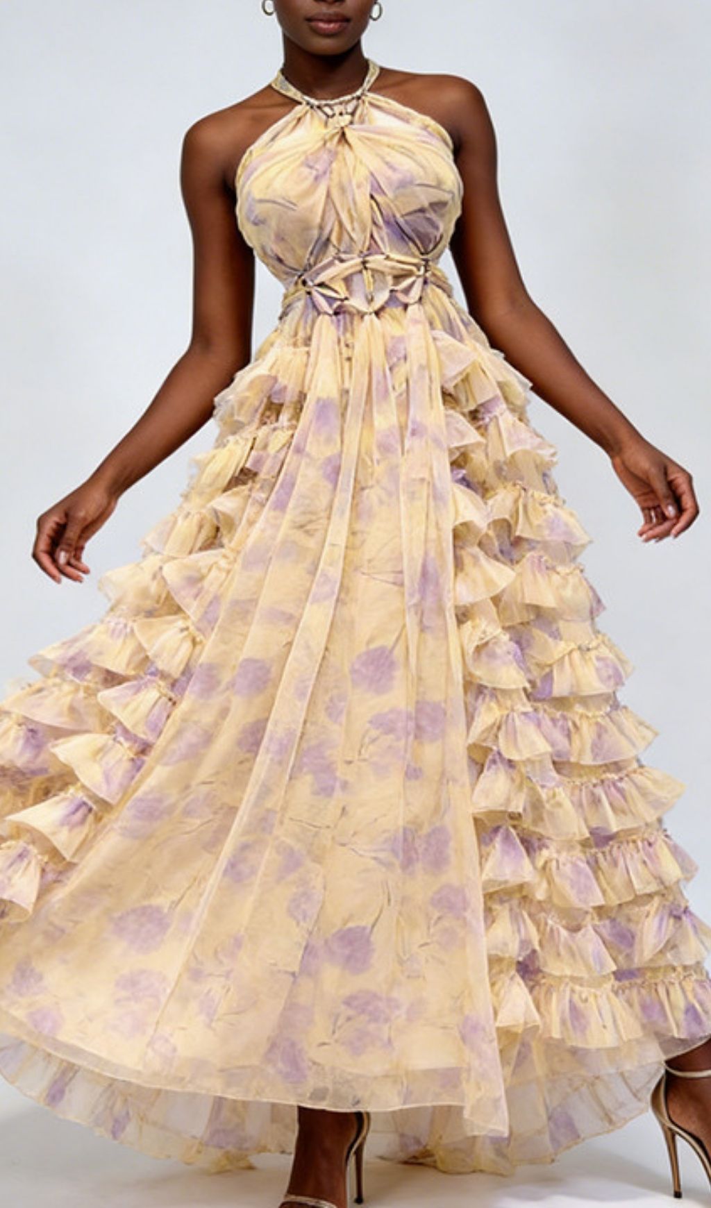 Lainie Halter Printed Ruffle Maxi Dress