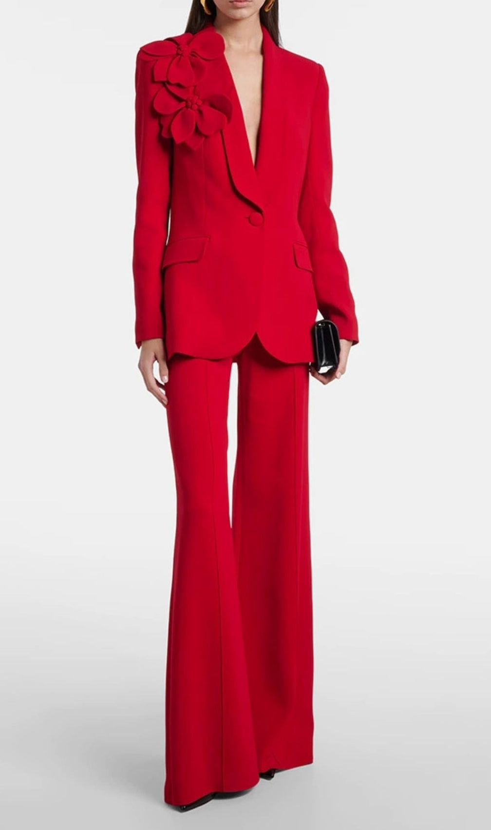 Kenadia Red 3D Flower Power Pantsuit - Statement Blazer Set