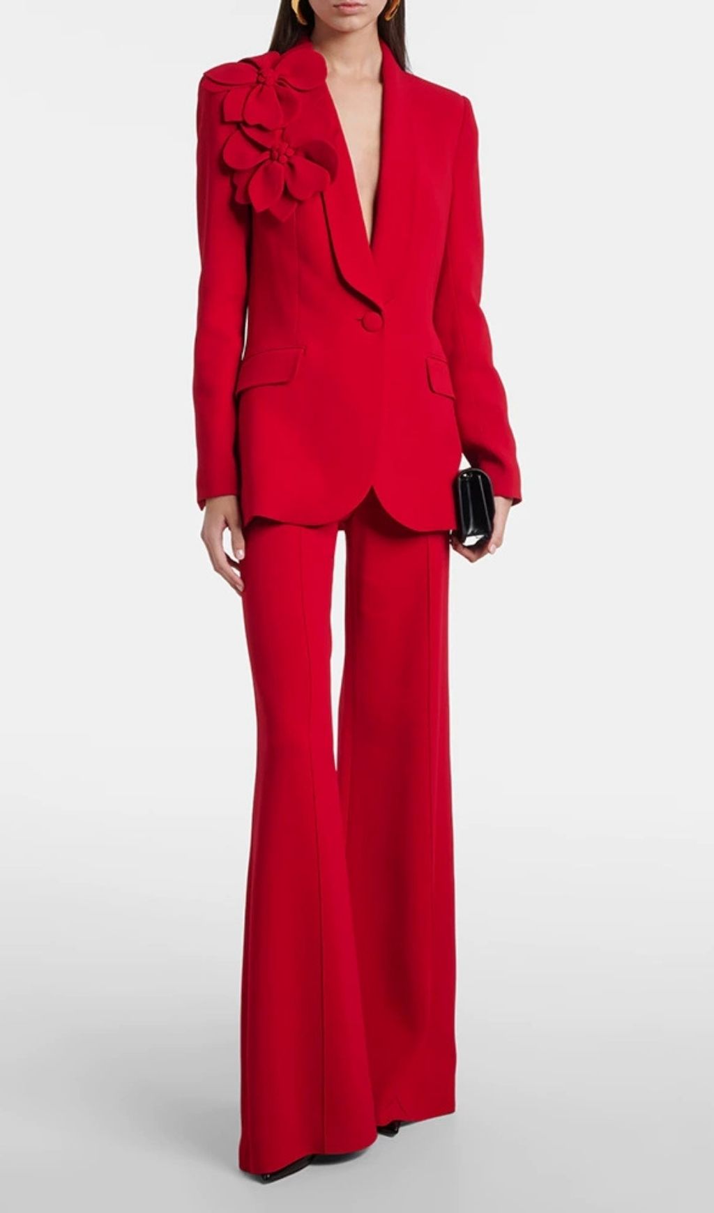 Kenadia Red 3D Flower Power Pantsuit - Statement Blazer Set