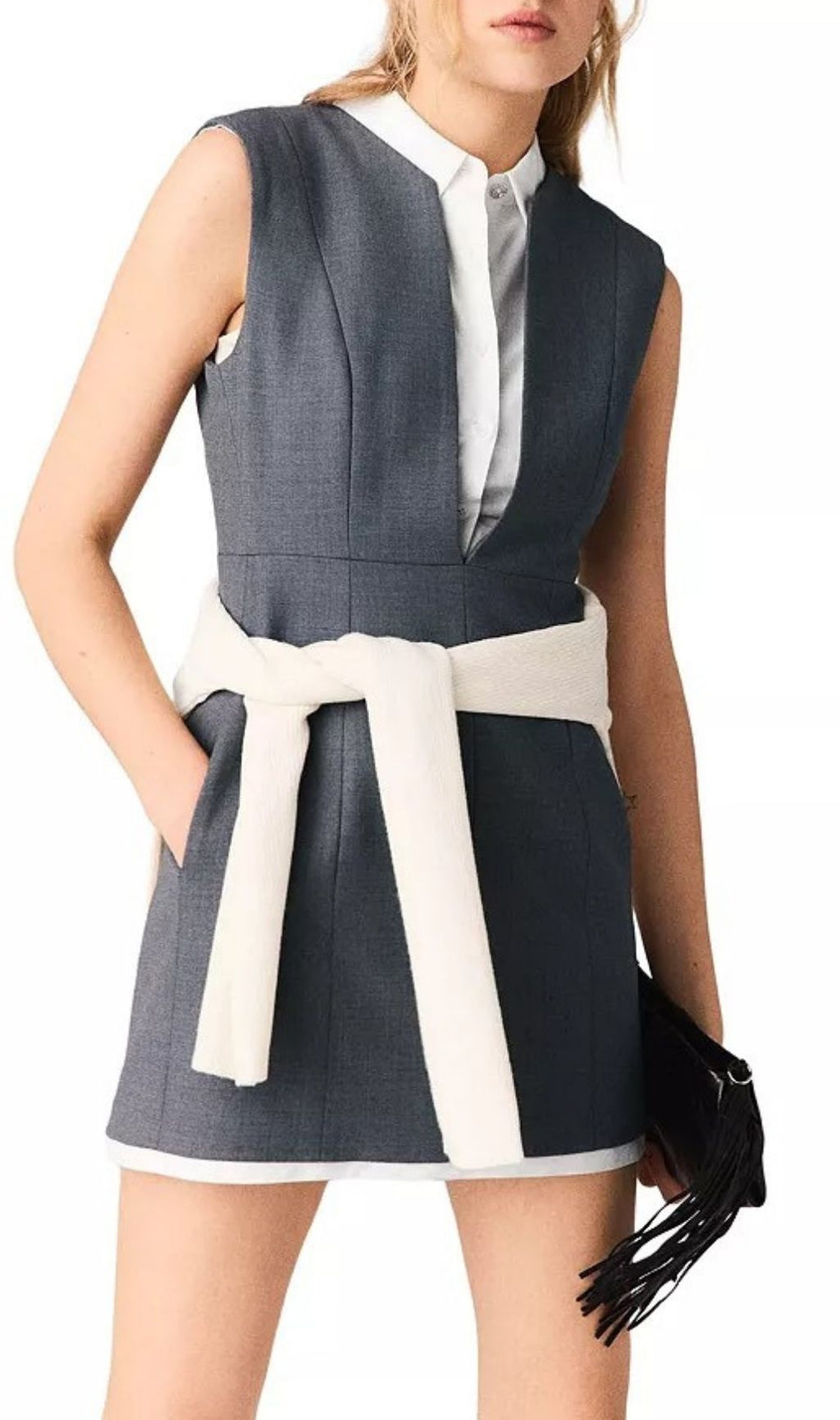 Sophisticated Layered Tailored Mini Dress with Detachable Collar