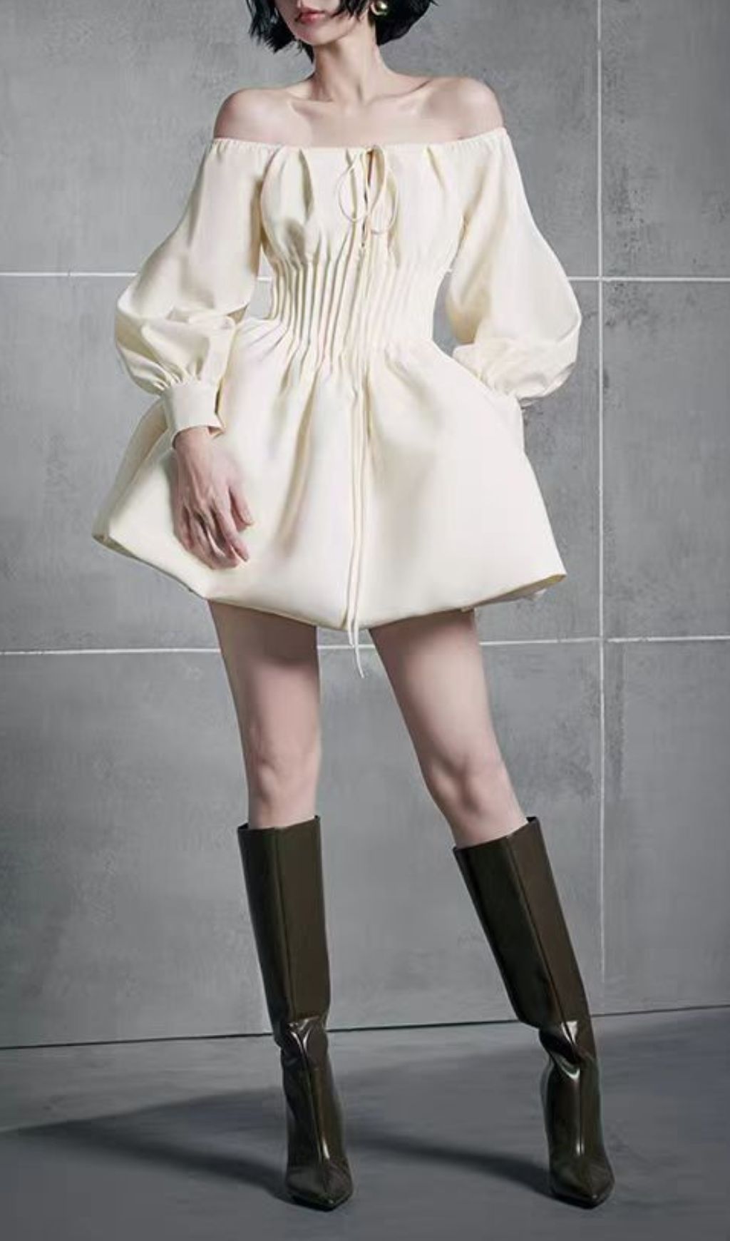 Hotaru Chic Off-Shoulder Pleated Mini Dress