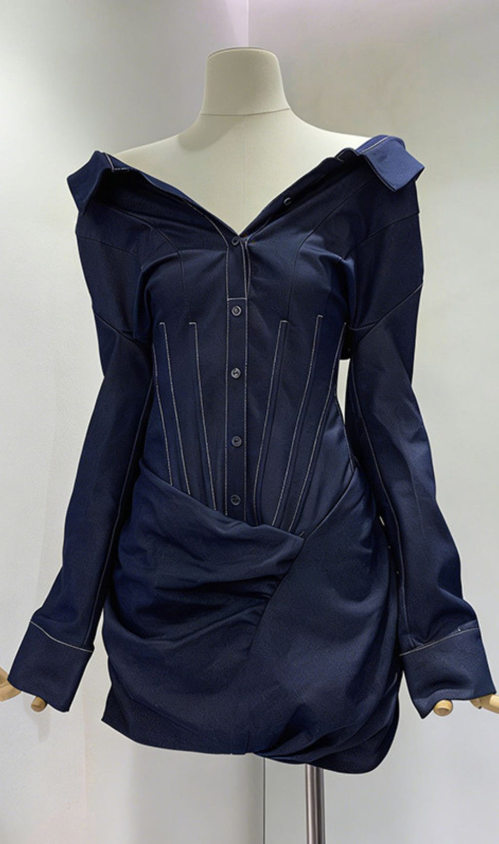 Jamila Off-Shoulder Long Sleeve Corset Denim Mini Dress