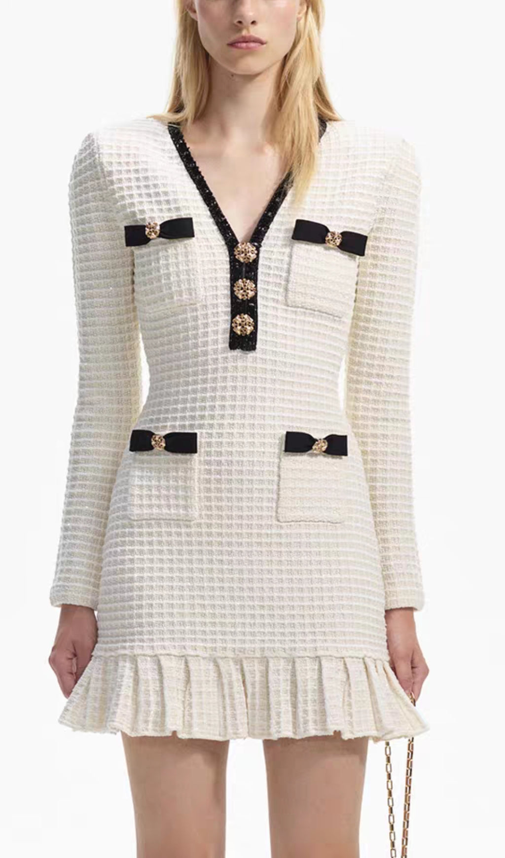 Athar Waffle Knit Ruffled Mini Dress