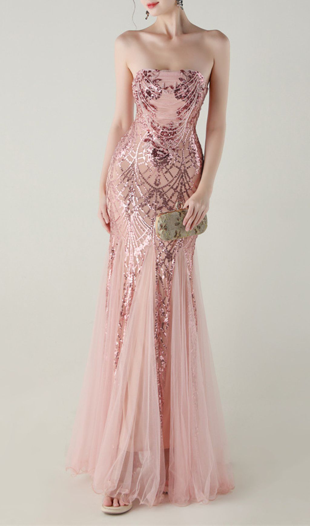 Ikuye Rose Gold Sequin Strapless Mermaid Gown - Gala & Prom Maxi Dress