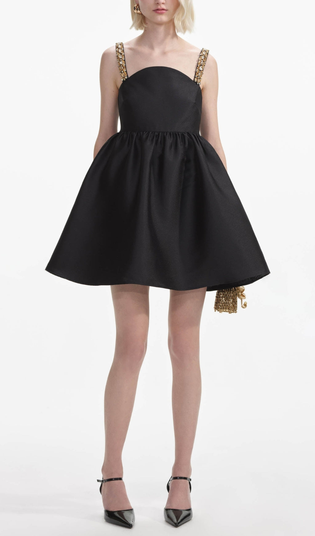 Aulii Black Taffeta Embellished Mini Dress