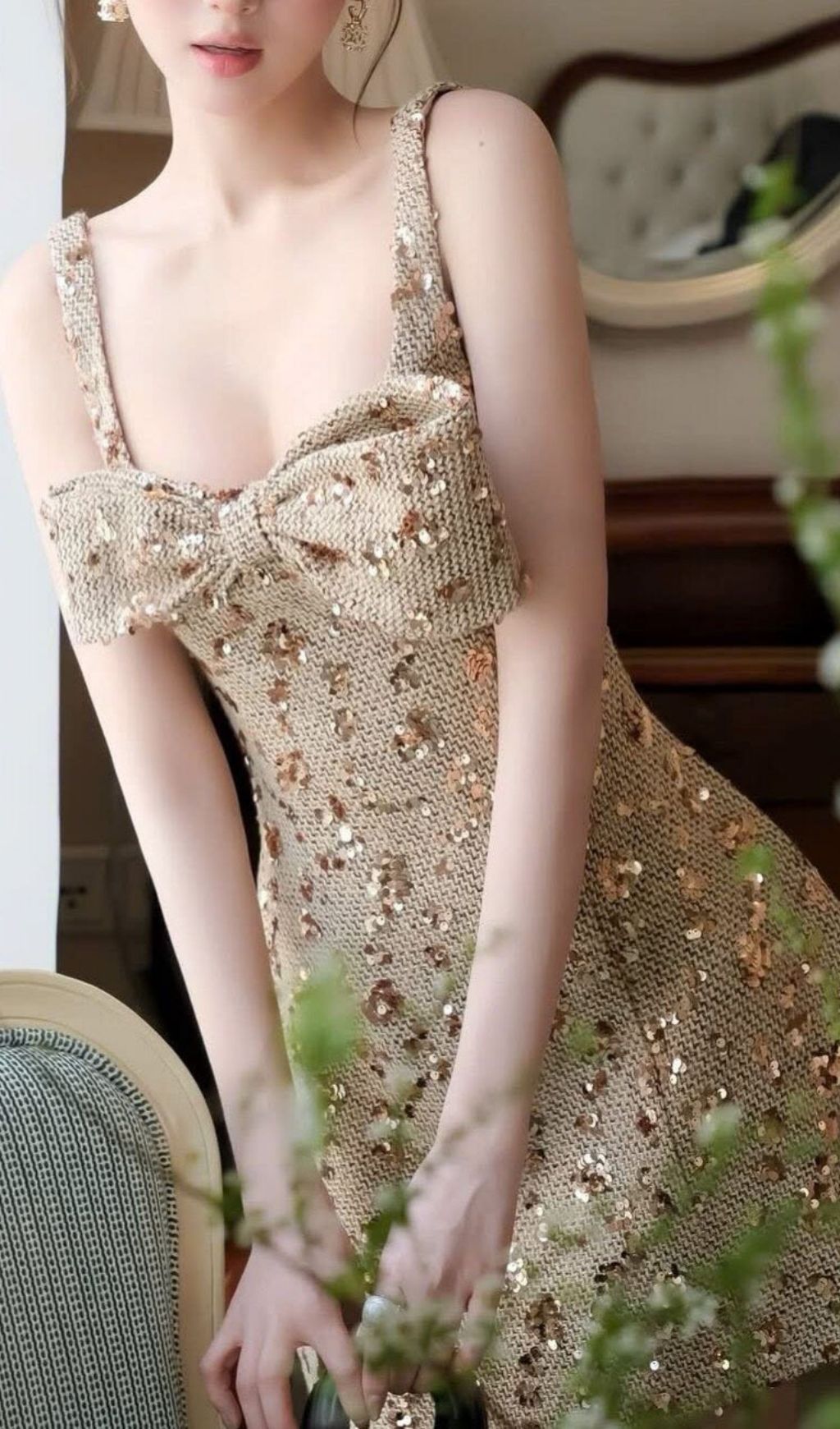 Katty Strappy Bow Sequin Mini Dress