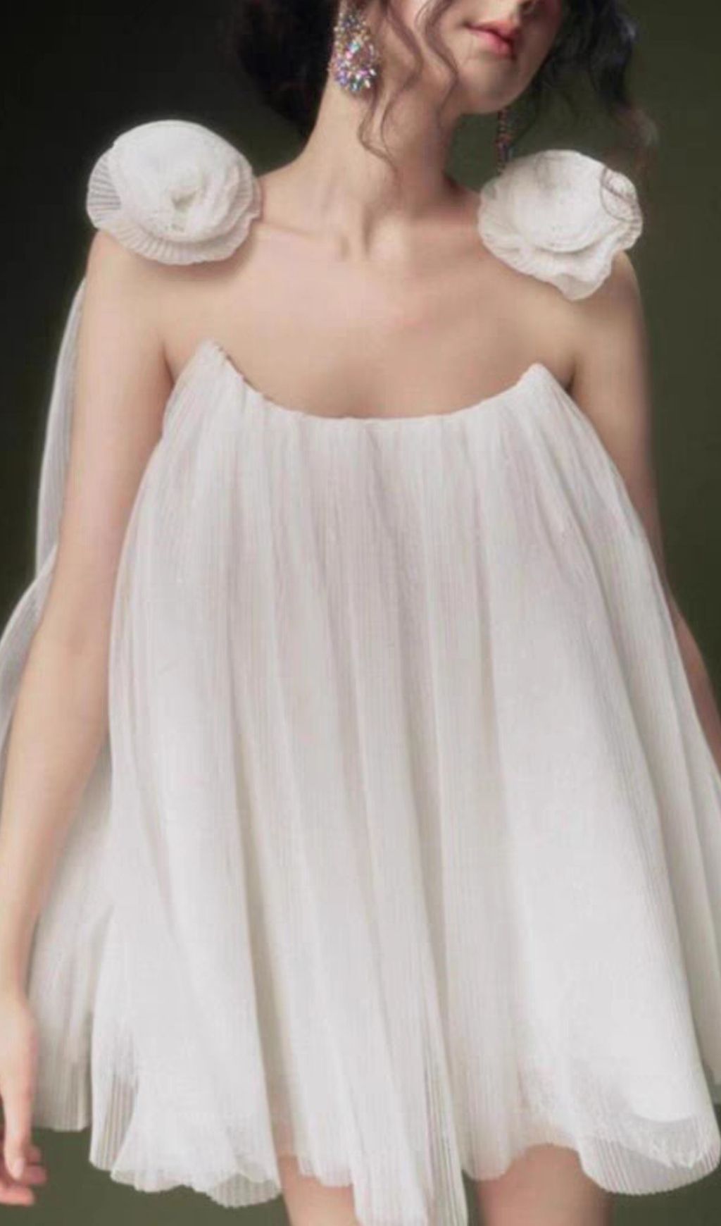 Lanier White Flower Mesh Mini Dress