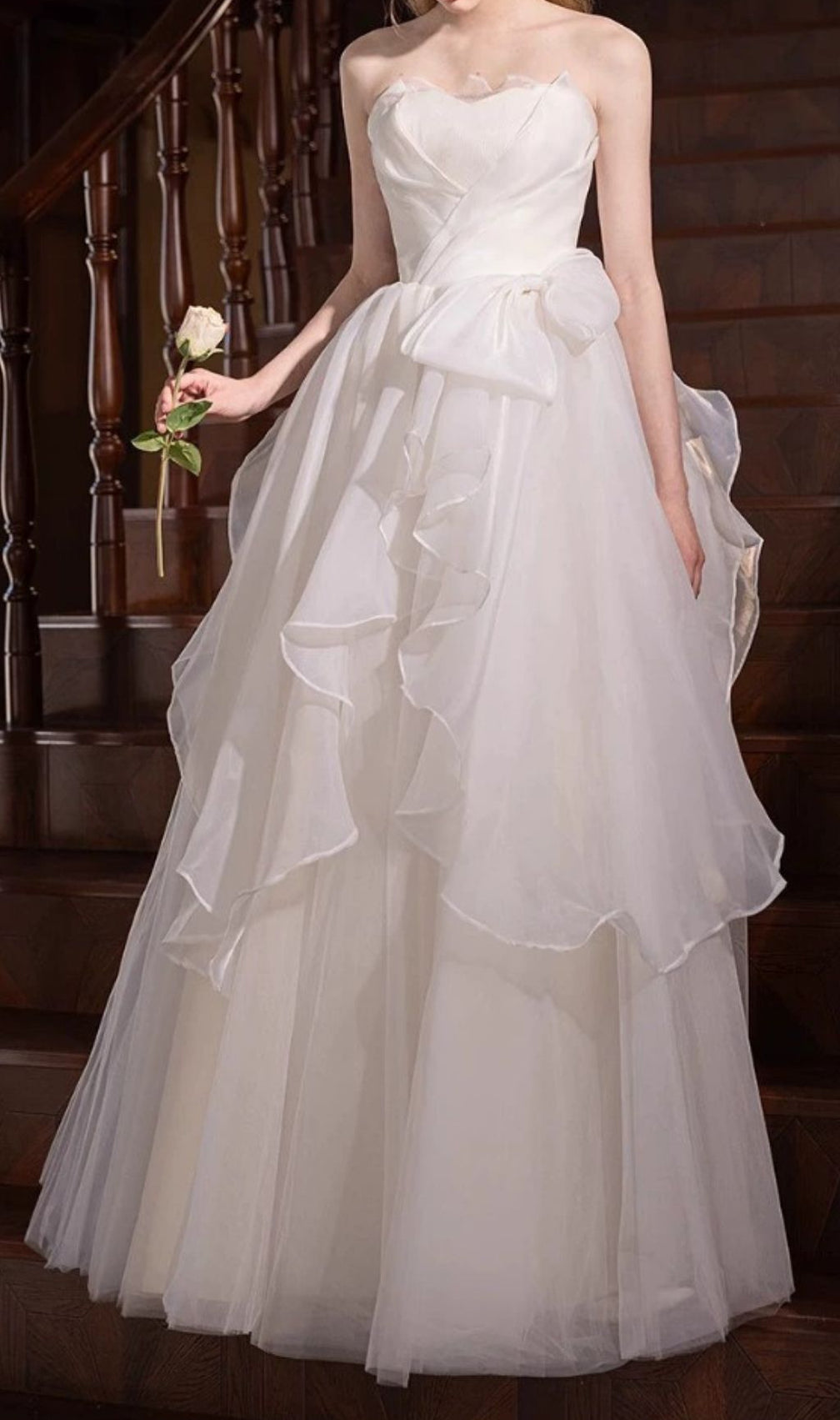 Karlie Ethereal White Strapless Ruffle Mesh Maxi Dress - Perfect for Bridal Events & Summer Galas