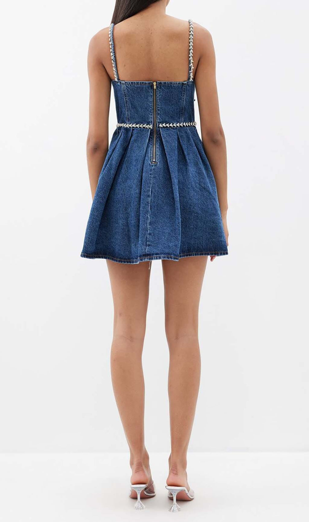 Crystal-Embellished Denim Mini Dress In Blue