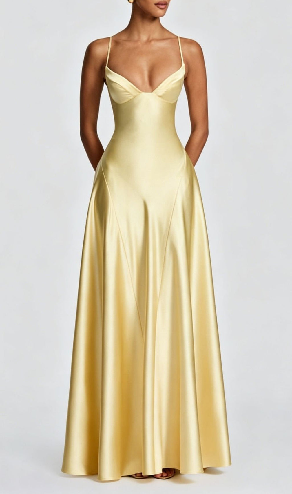 Krikor Yellow Strappy Satin Maxi Dress