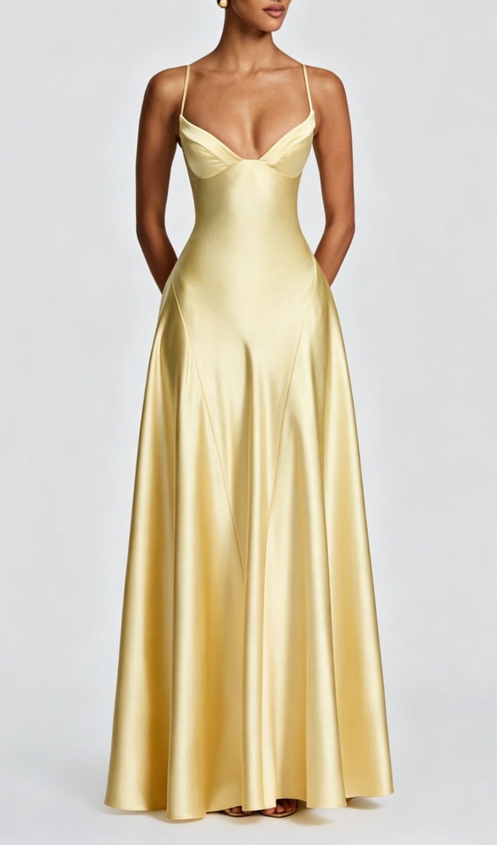 Krikor Yellow Strappy Satin Maxi Dress