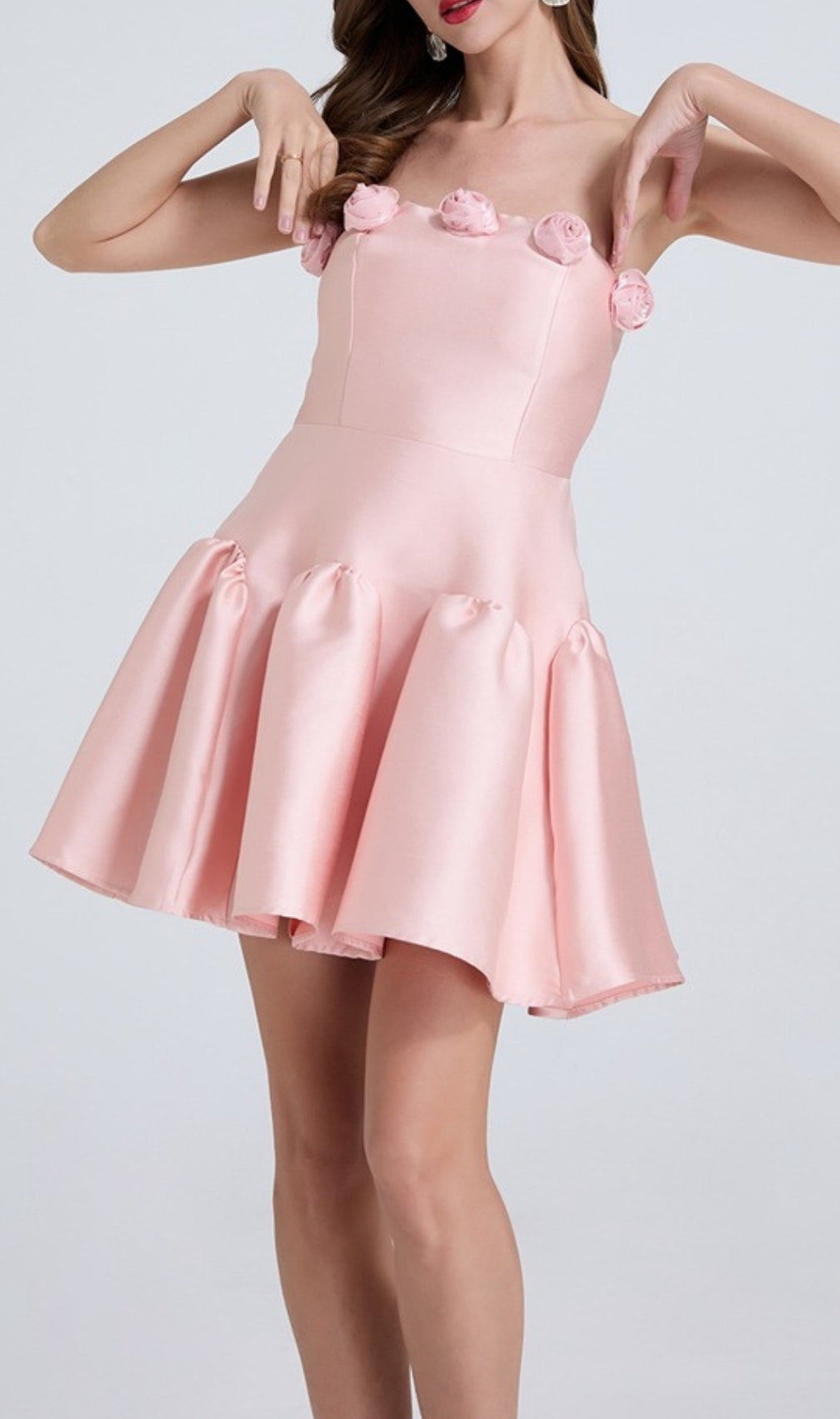 Denae Pink Strapless Flower Mini Dress