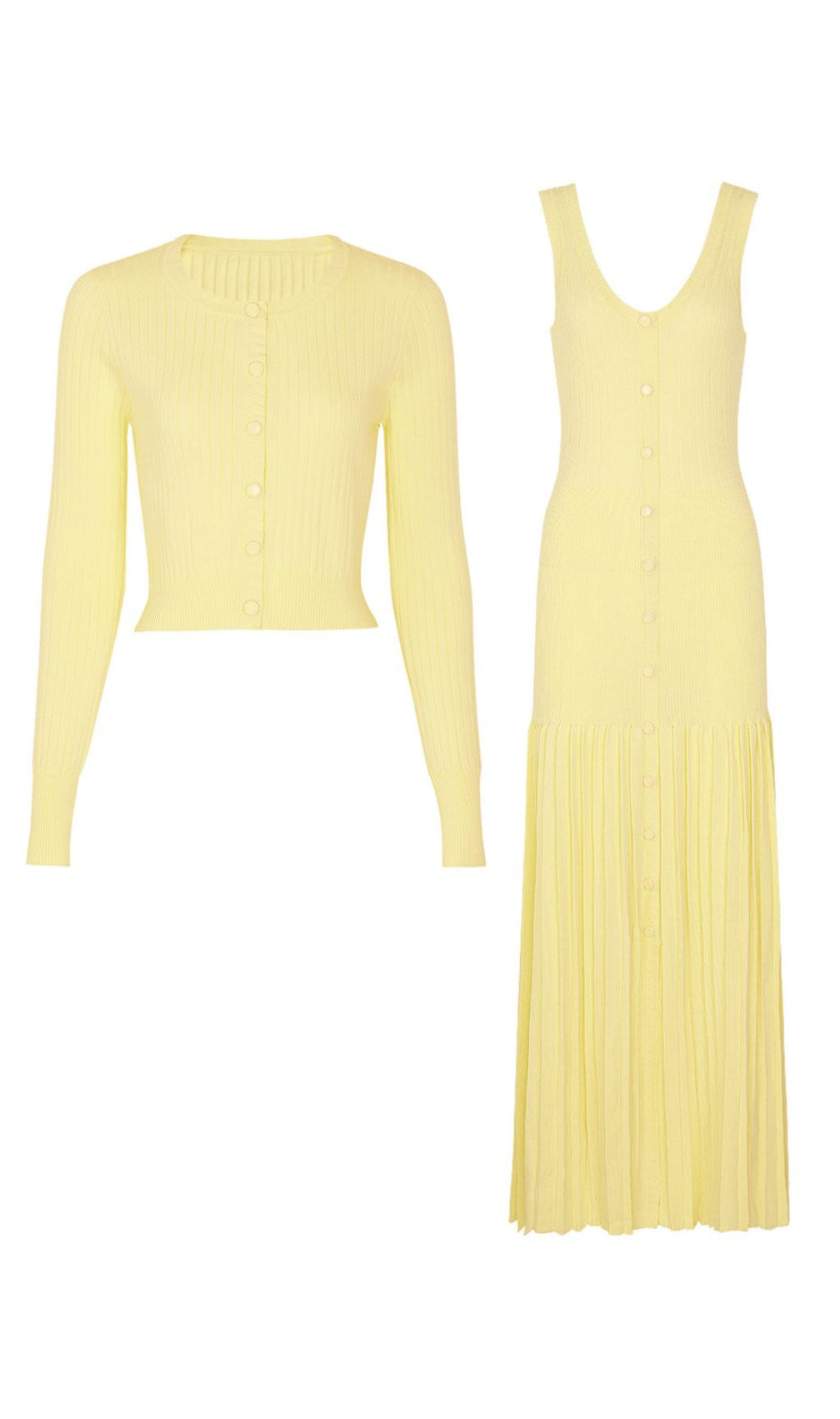 Jackie Yellow Ribbed Knit Maxi Dress & Cardigan Set