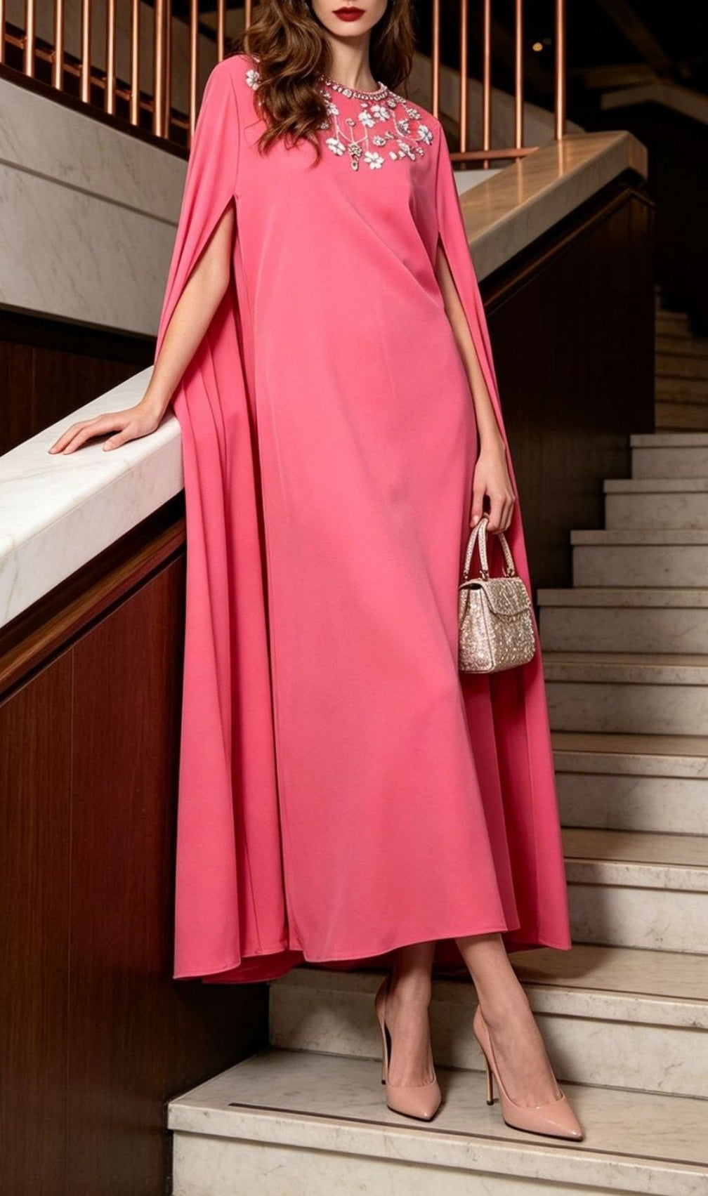 Ladee Pink Diamante Maxi Dress