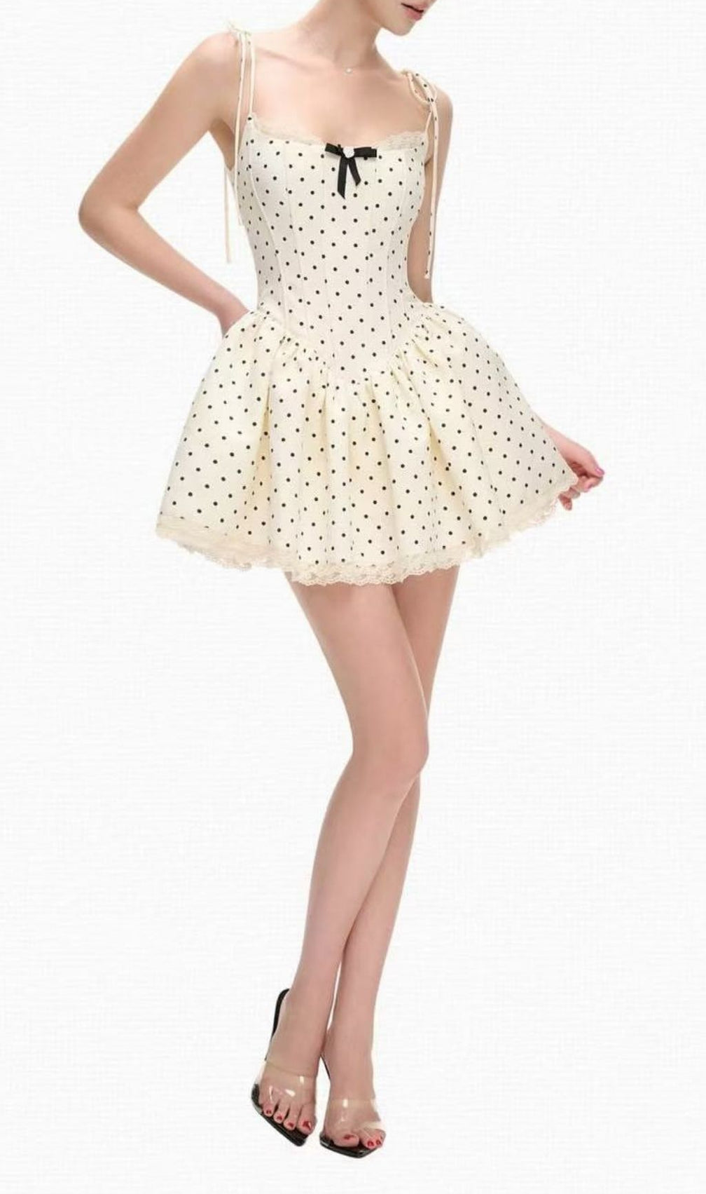 Katrien Polka Dot Corset Mini Dress | Chic Tie-Strap Ruffle Style