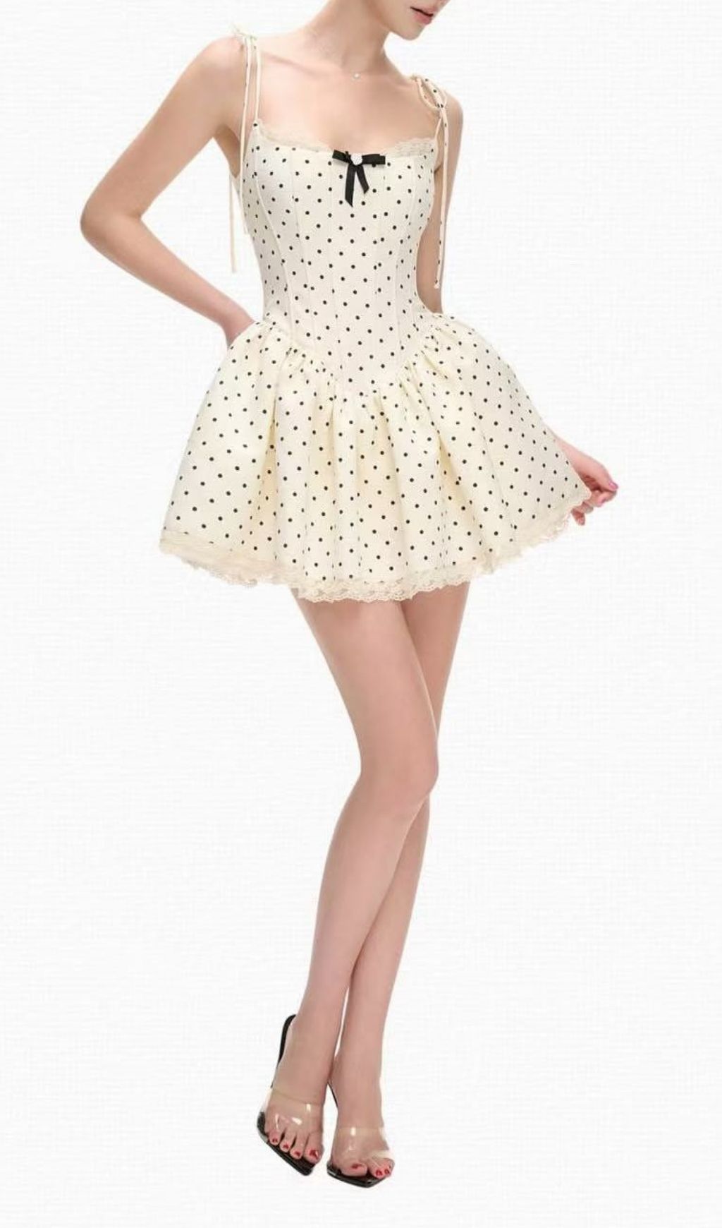 Katrien Polka Dot Corset Mini Dress | Chic Tie-Strap Ruffle Style