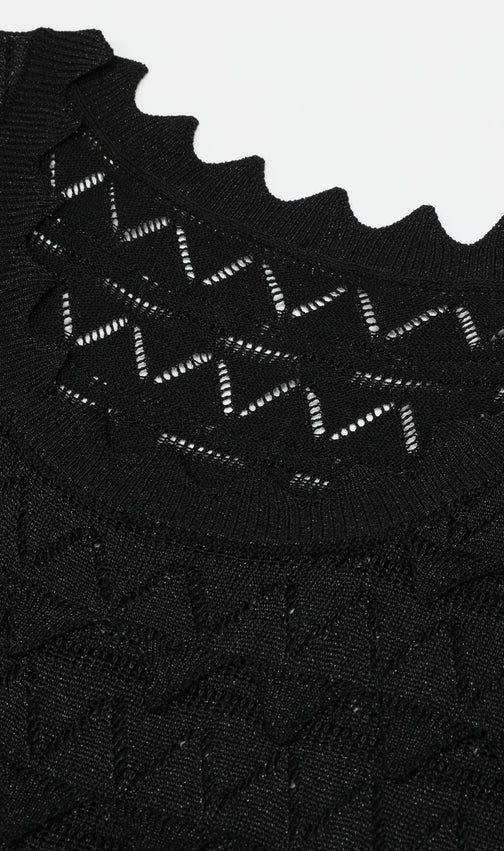 Kirima Black Short Sleeve Knit Midi Dress