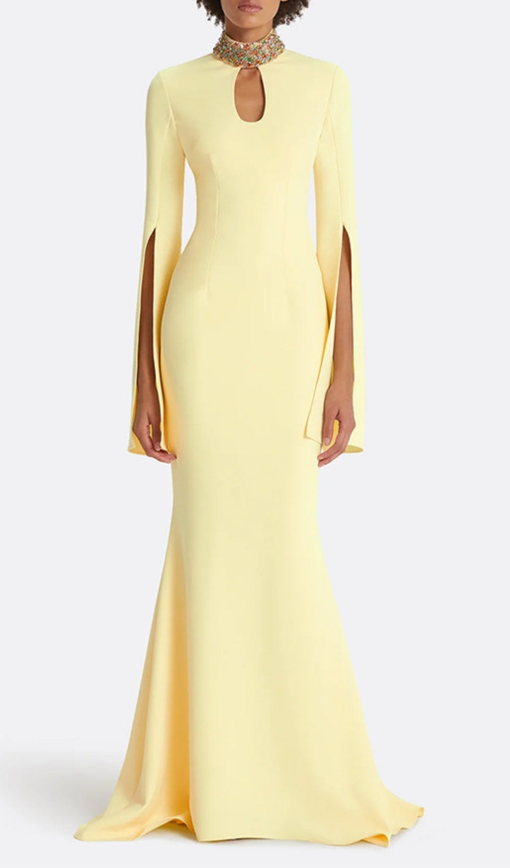 Ellema Yellow Long Sleeve Embellished Maxi Dress