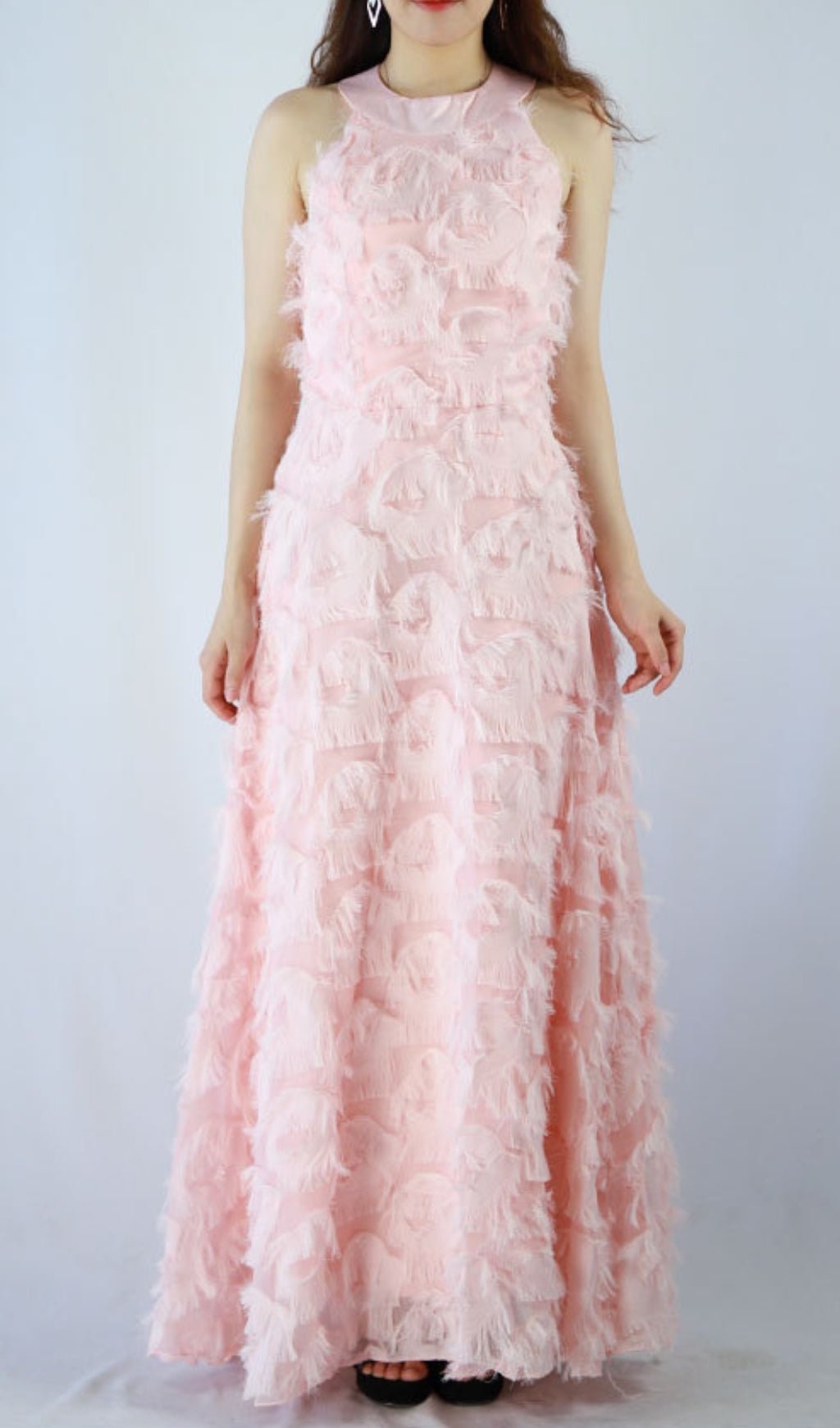 Devana Pink Halter Feather Tassel Maxi Dress