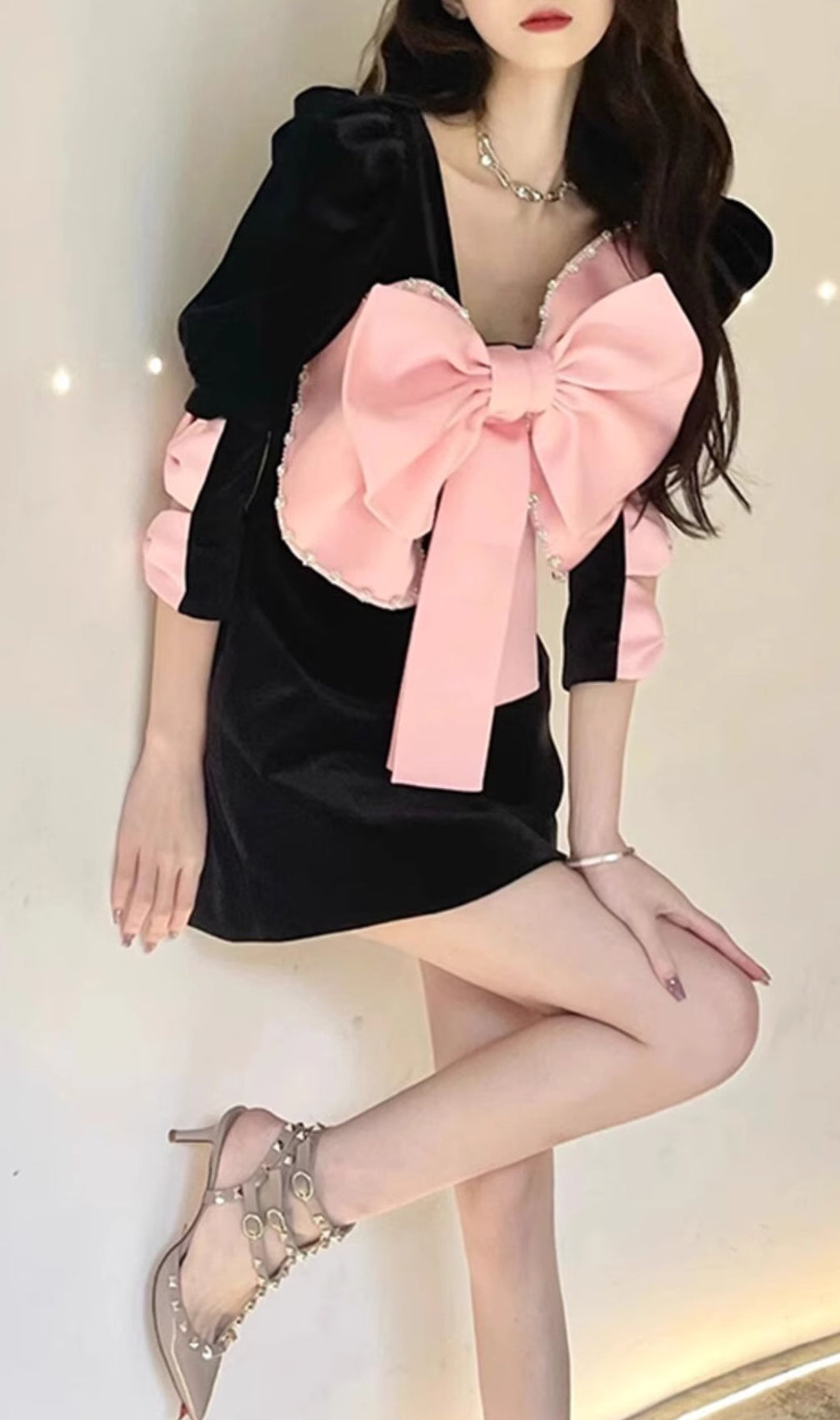 Arevik Bow Embellished Mini Dress