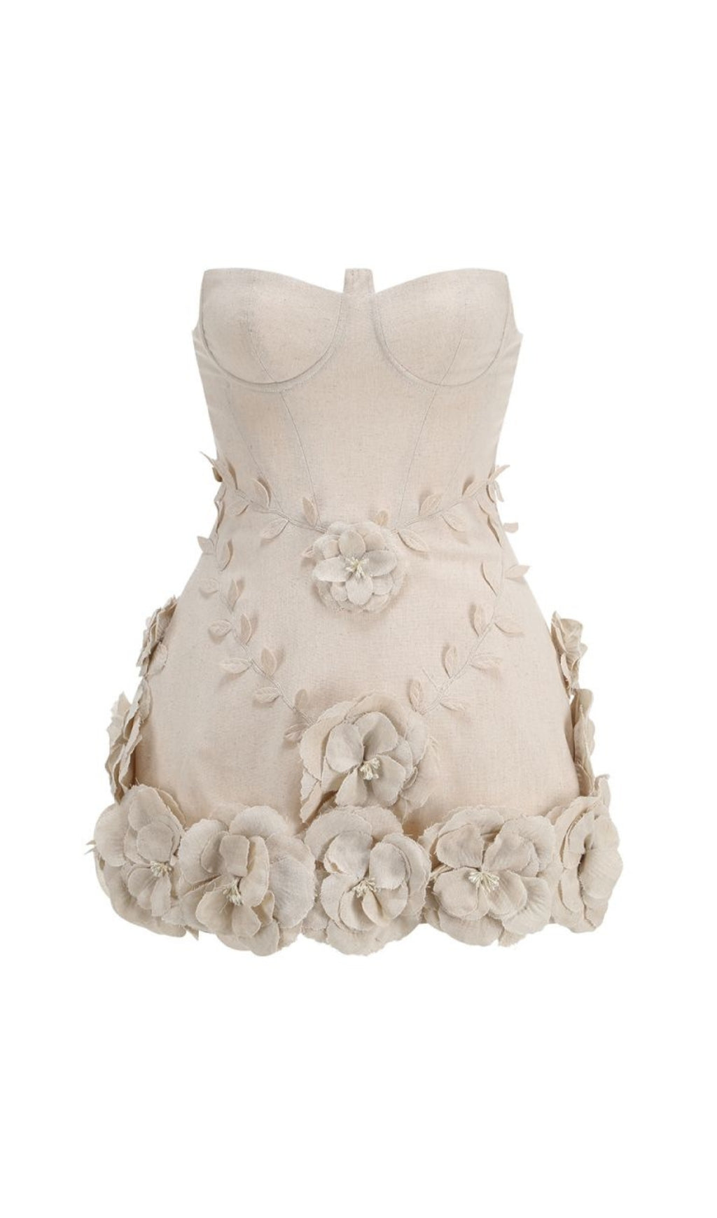 Bice Nude Strapless Bustier Flower Mini Dress