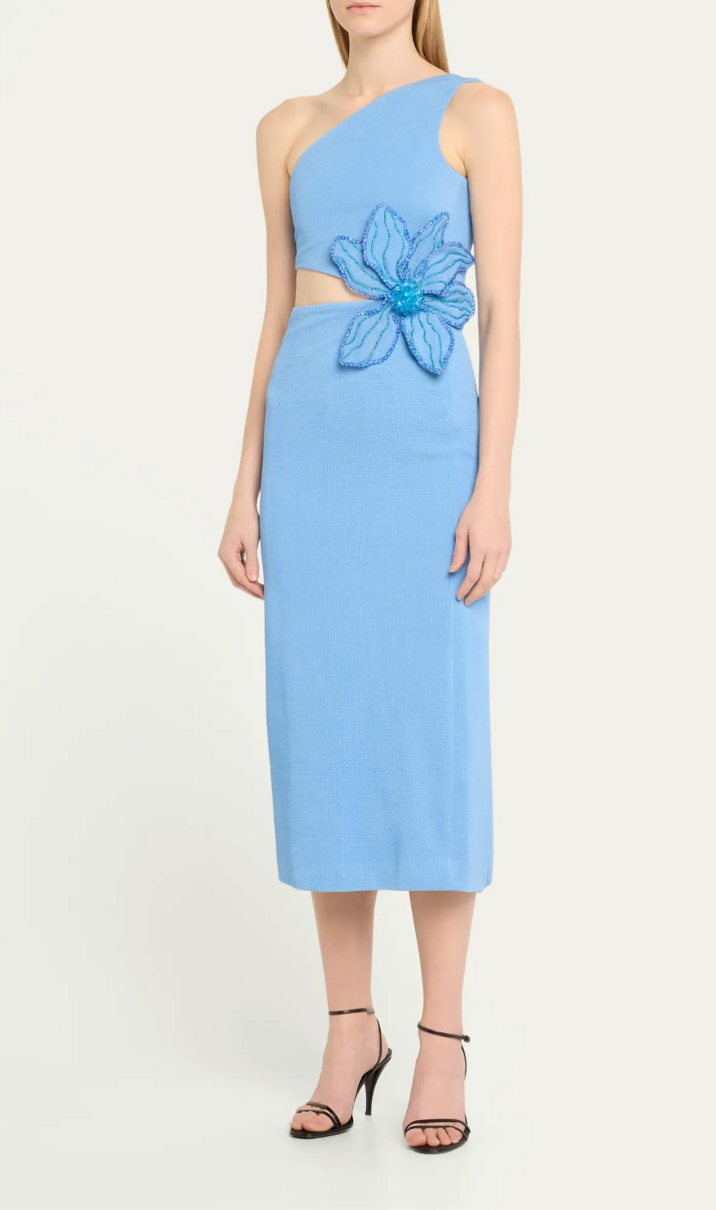 Aliyah Blue Flower Bandage Midi Dress