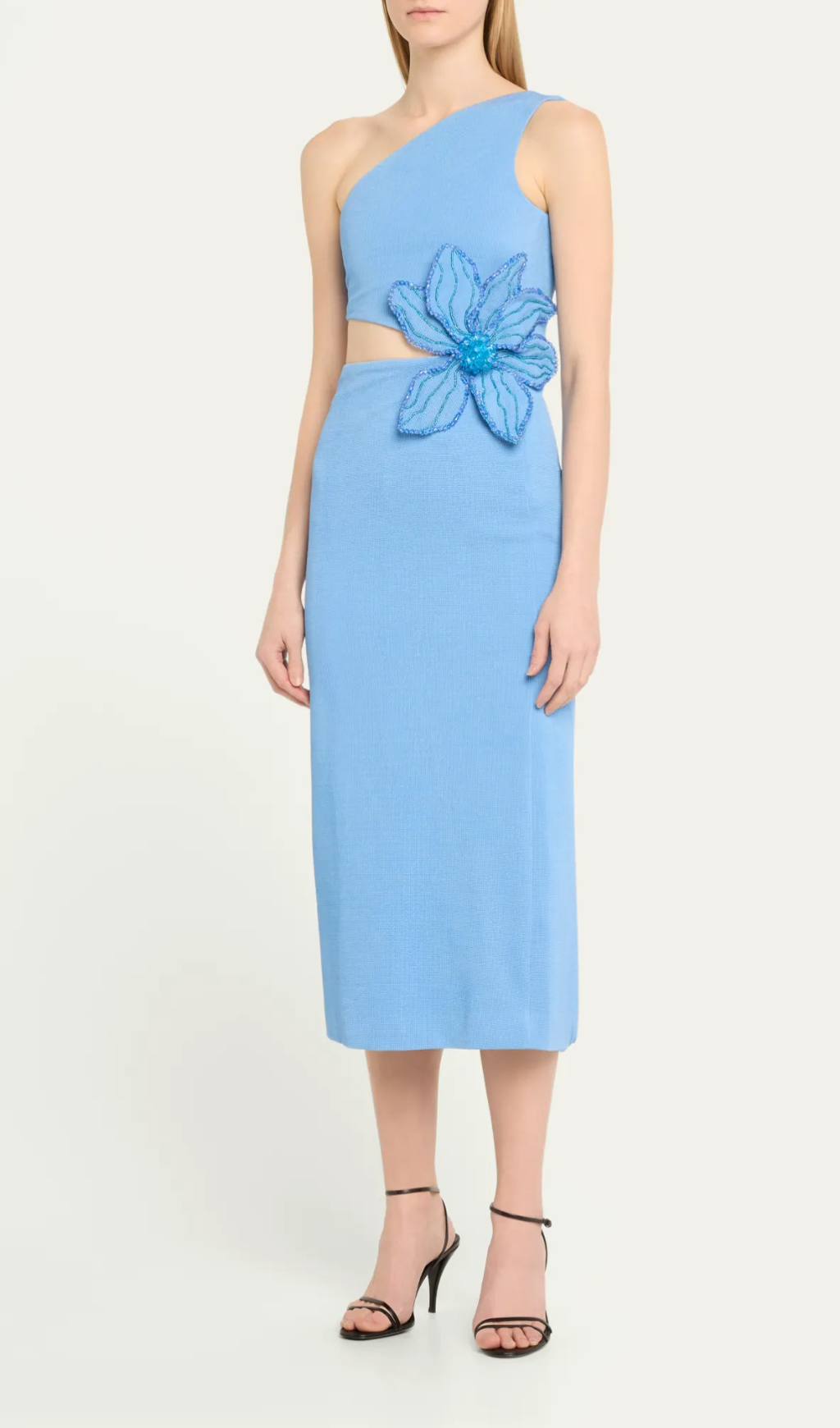 Aliyah Blue Flower Bandage Midi Dress