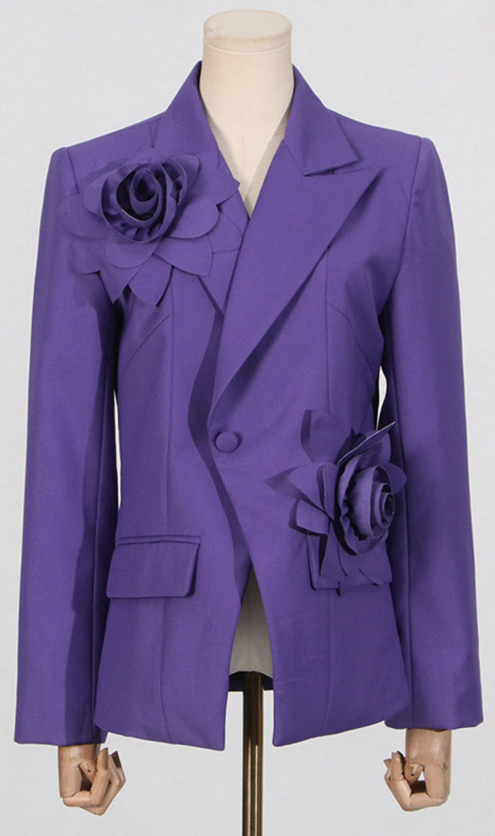 Idony Purple 3D Flower Blazer - Bold Floral Chic for Women